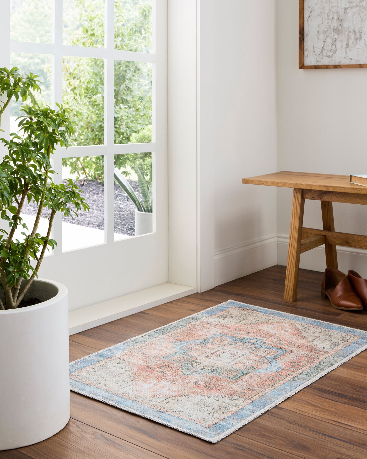 slide 1 of 6, allen + roth with STAINMASTER Amelie 2 x 3 (ft) Loomed Coral Rectangular Indoor Medallion Persian Pet Friendly Area rug, 1 ct