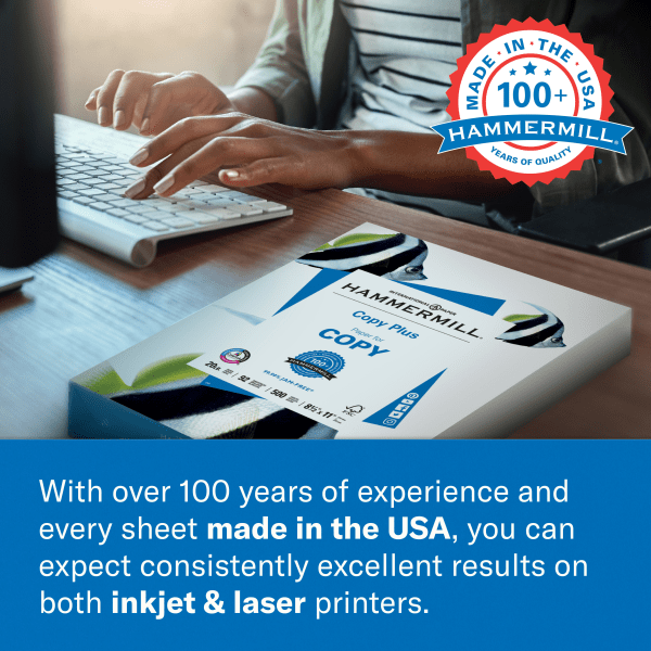 slide 8 of 10, Hammermill Copy Plus Paper, Letter Size Paper, 92 Brightness, 20 Lb, Fsc Certified, White, Ream Of 500 Sheets, Case Of 10 Reams, 500 ct