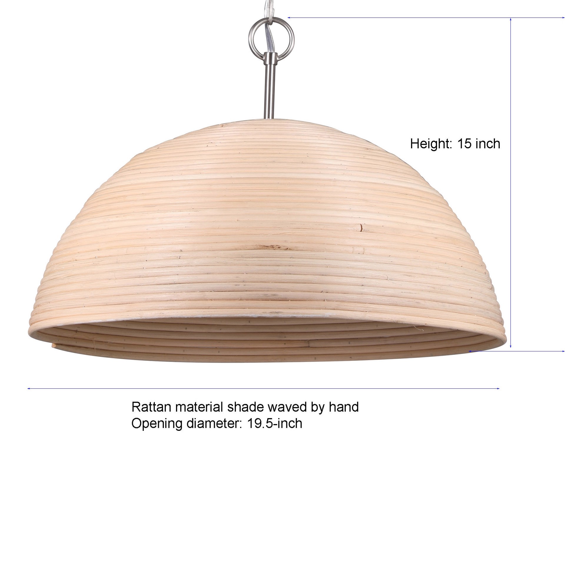 slide 5 of 6, allen + roth Arden 1 -Light Brushed Nickel Canopy With Light Natural Rattan Shade Transitional Dome Medium Hanging Pendant light, 1 ct