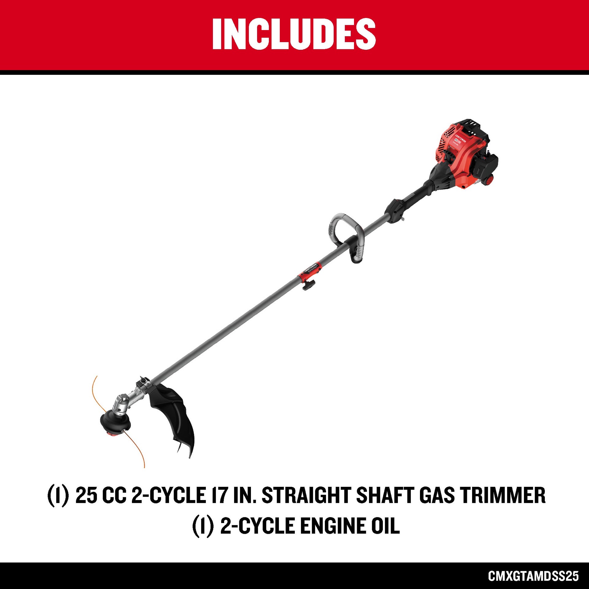 slide 4 of 6, CRAFTSMAN WS2200 25-cc 2-cycle 17-in Straight Shaft Attachment Capable Gas String Trimmer, 1 ct
