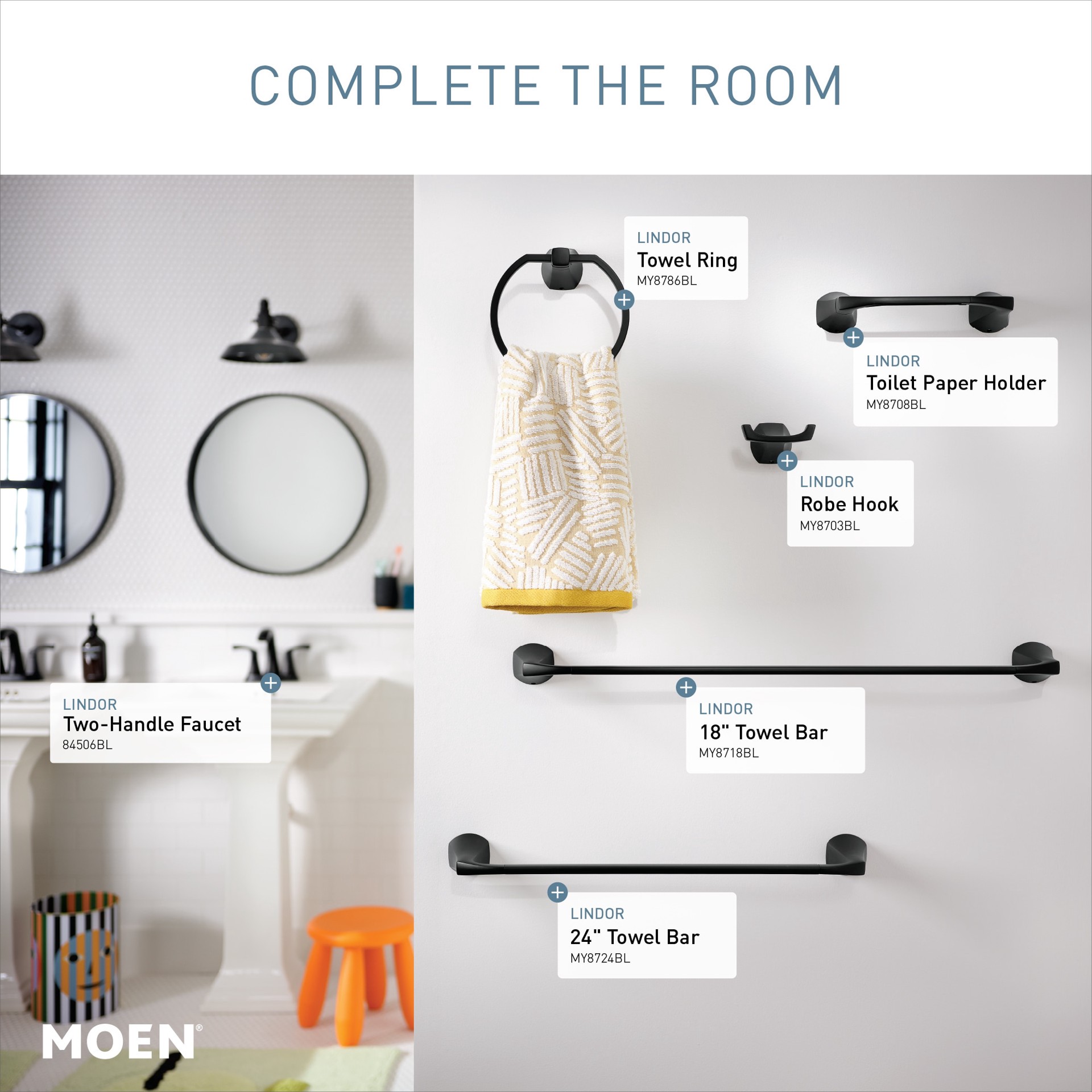 slide 4 of 6, Moen Lindor 18-in Matte Black Wall mount Single Towel Bar, 1 ct