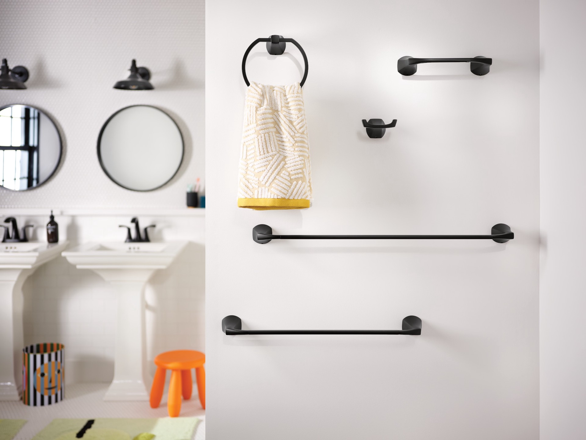 slide 6 of 6, Moen Lindor 18-in Matte Black Wall mount Single Towel Bar, 1 ct
