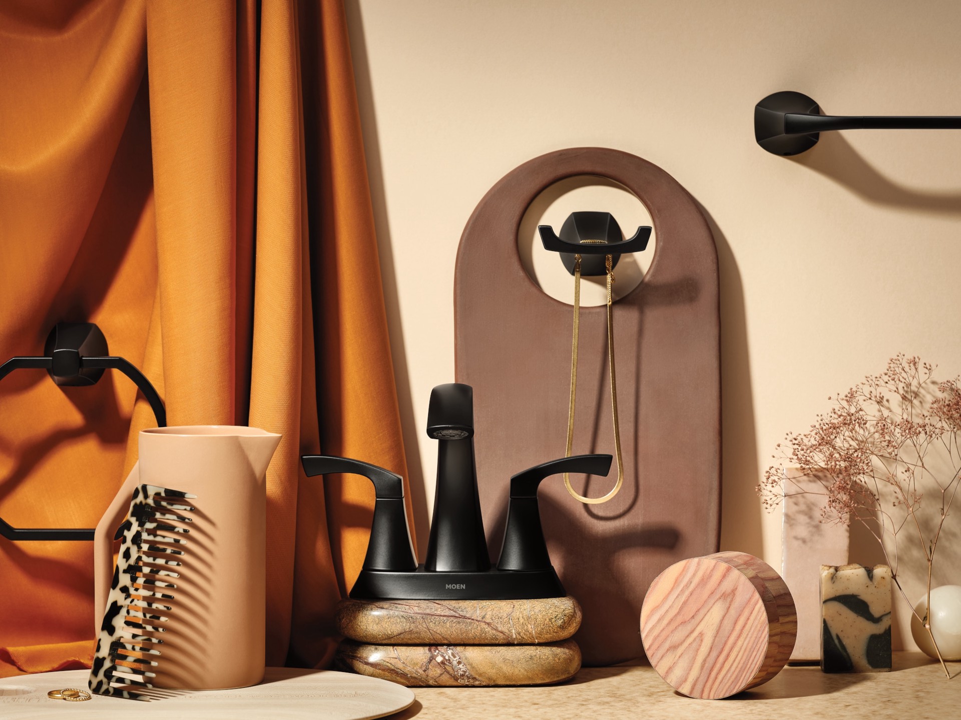 slide 5 of 6, Moen Lindor 24-in Matte Black Wall mount Single Towel Bar, 1 ct