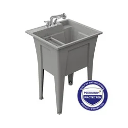 RuggedTub 24.25-in x 22-in 1 -Basin Graphite (Gray With Black Speckles) Freestanding Utility tub with Drain with Faucet