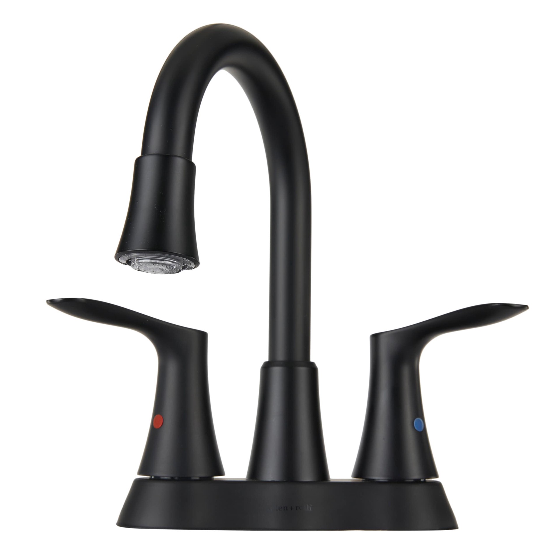 slide 4 of 6, allen + roth Brookes Matte black 4-in centerset 2-handle WaterSense High-arc Residential Handle Bathroom Sink Faucet with Drain, 1 ct
