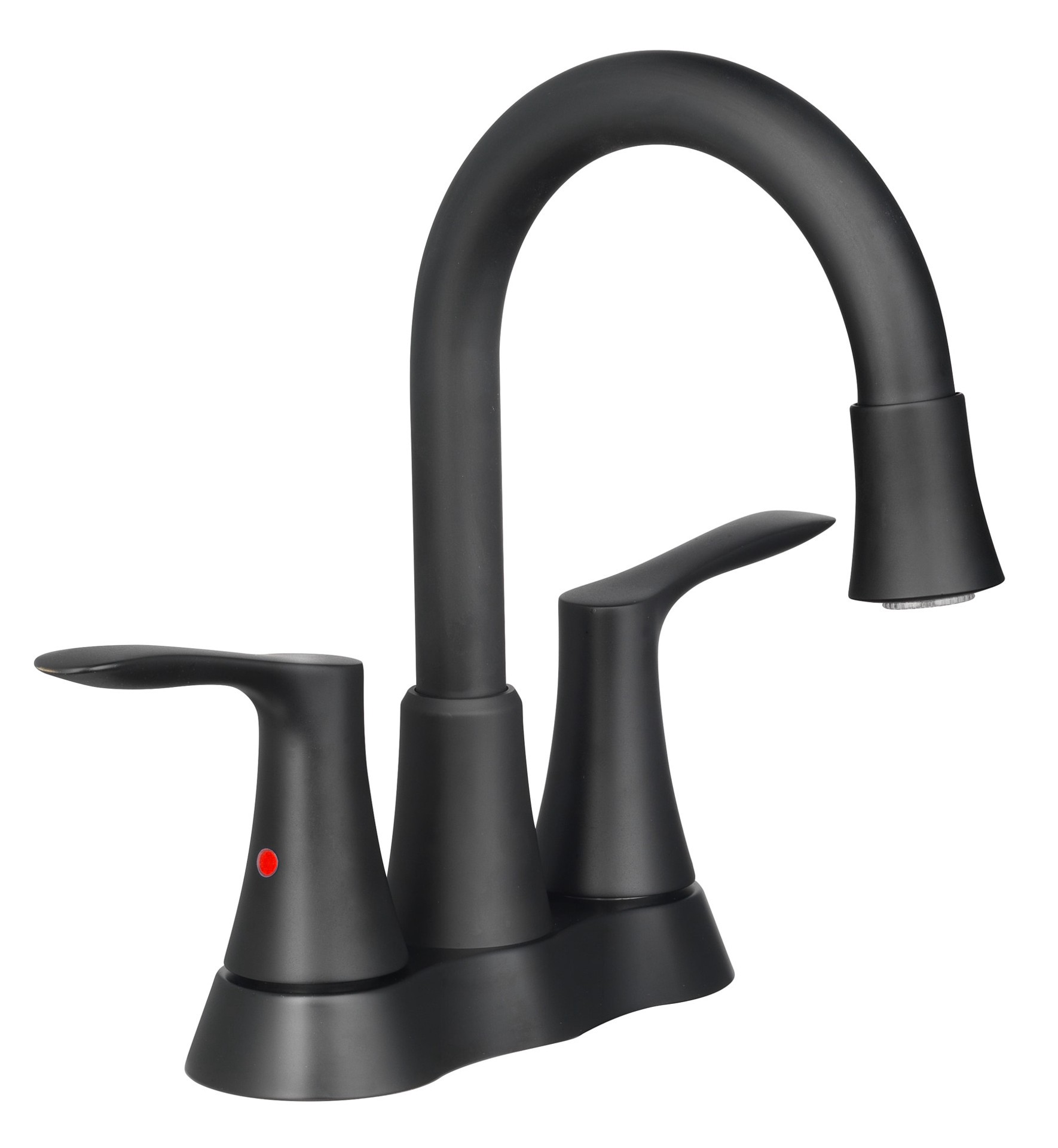 slide 6 of 6, allen + roth Brookes Matte black 4-in centerset 2-handle WaterSense High-arc Residential Handle Bathroom Sink Faucet with Drain, 1 ct