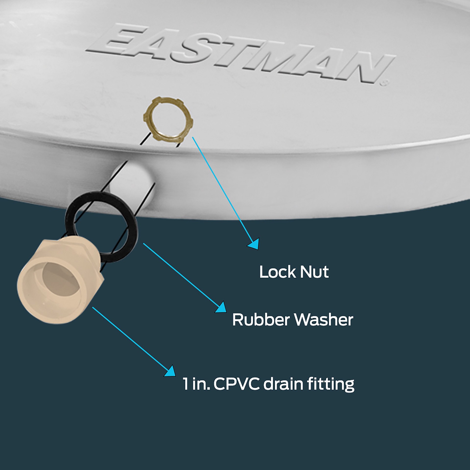 slide 5 of 6, EASTMAN 26-in ID Aluminum Water Heater Drain pan with CPVC Fitting, 1 ct