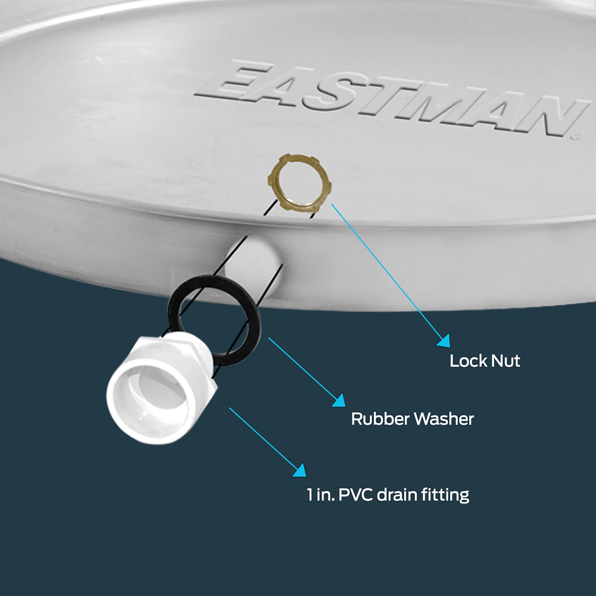 slide 5 of 6, EASTMAN 22-in ID Aluminum Water Heater Drain pan with PVC Fitting, 1 ct