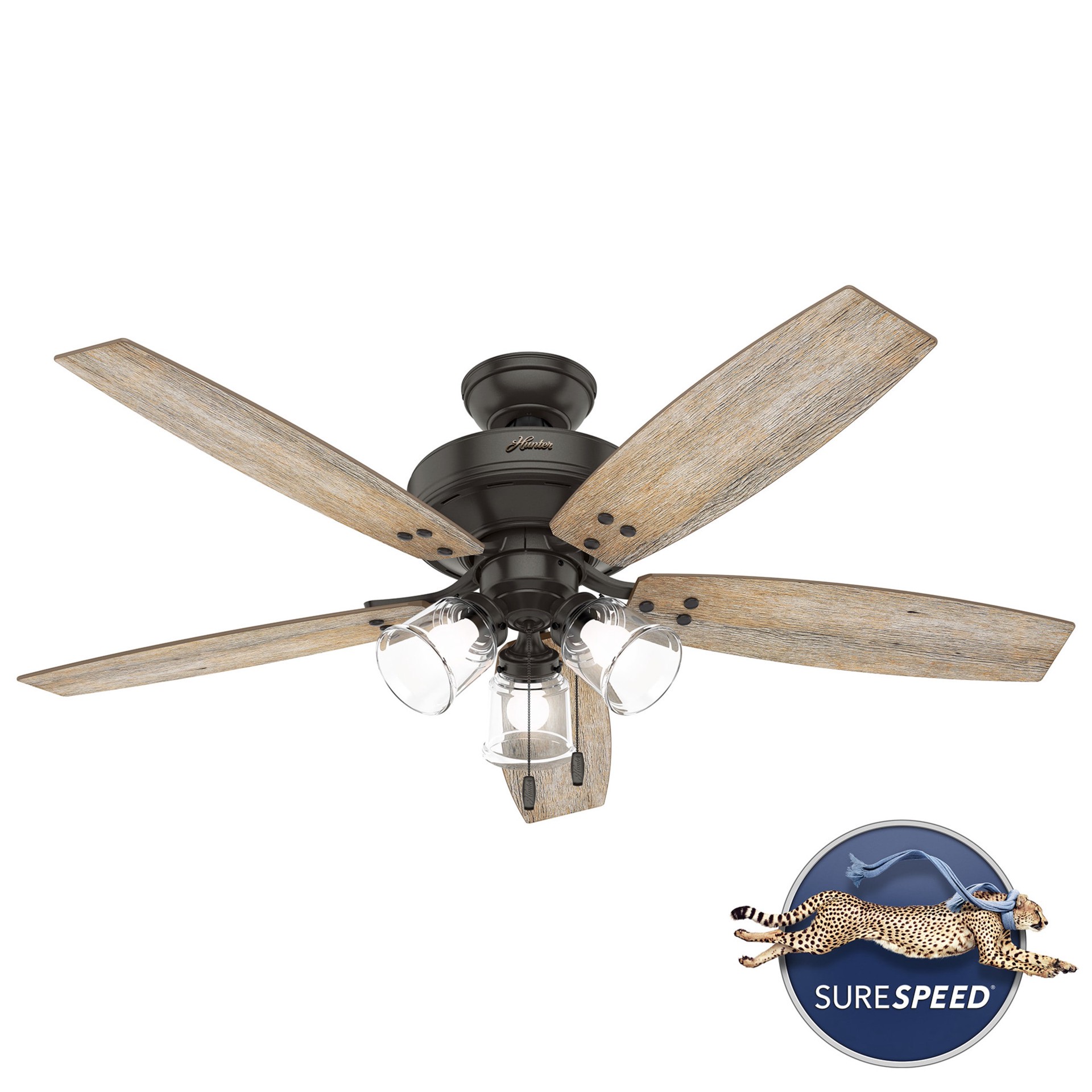 slide 4 of 6, Hunter Hildebrand 52-in Noble Bronze with Barnwood Blades Ceiling Fan With Light 5 -Blade, 1 ct