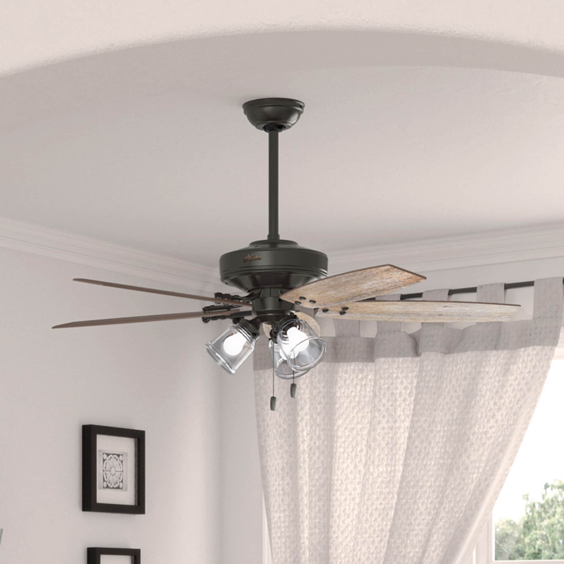 slide 1 of 6, Hunter Hildebrand 52-in Noble Bronze with Barnwood Blades Ceiling Fan With Light 5 -Blade, 1 ct