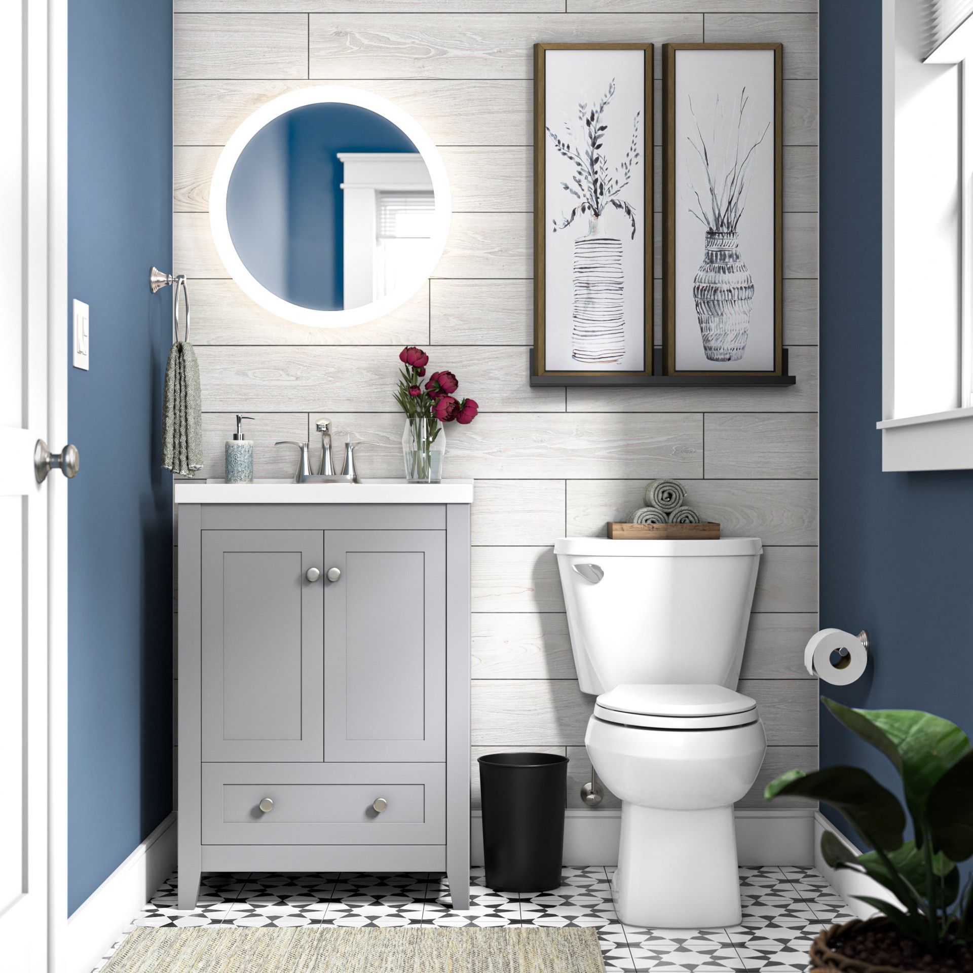 slide 2 of 6, allen + roth 22-in x 22-in Polished Frameless Round Dimmable LED Lighted Fog Free Bathroom Vanity Mirror ( Clear ), 1 ct