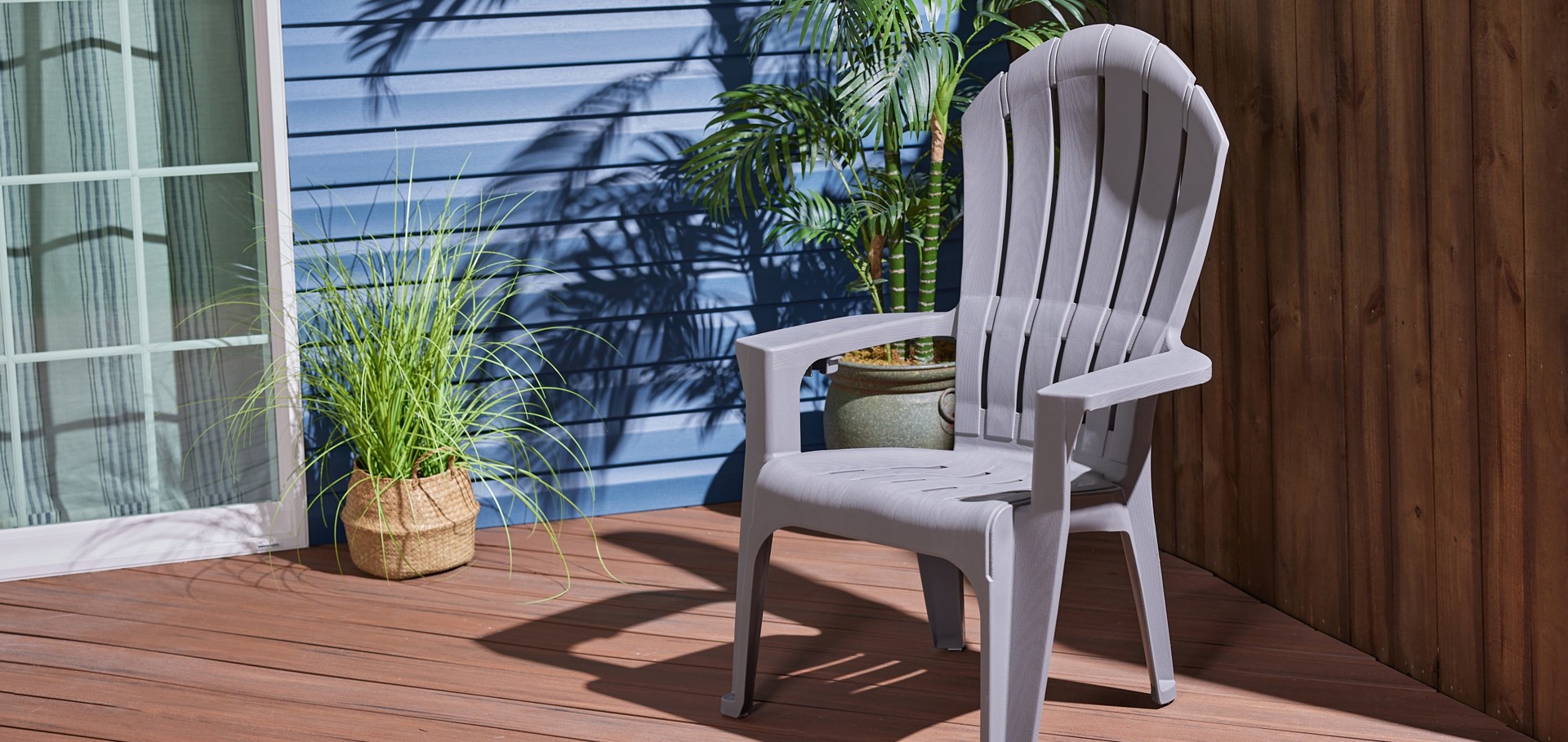 slide 4 of 6, Adams Manufacturing Stackable Gray Resin Frame Stationary Adirondack Chair with Slat Seat, 1 ct