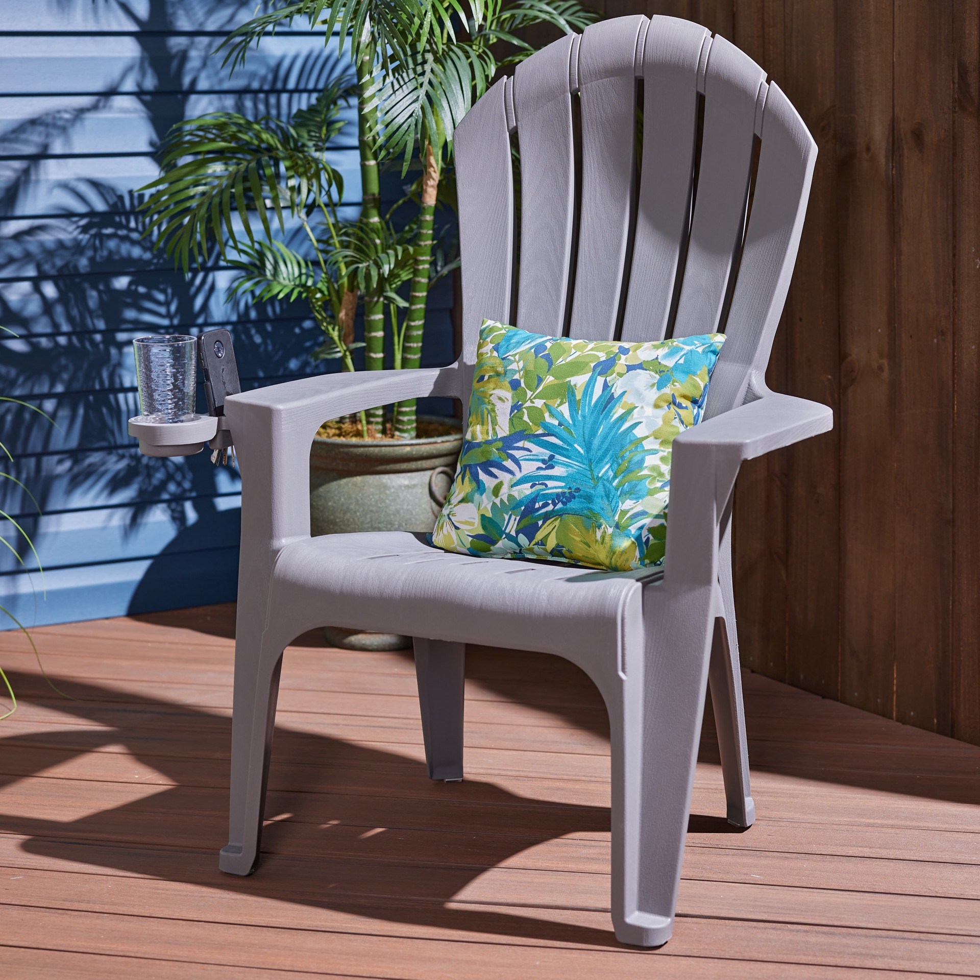 slide 5 of 6, Adams Manufacturing Stackable Gray Resin Frame Stationary Adirondack Chair with Slat Seat, 1 ct