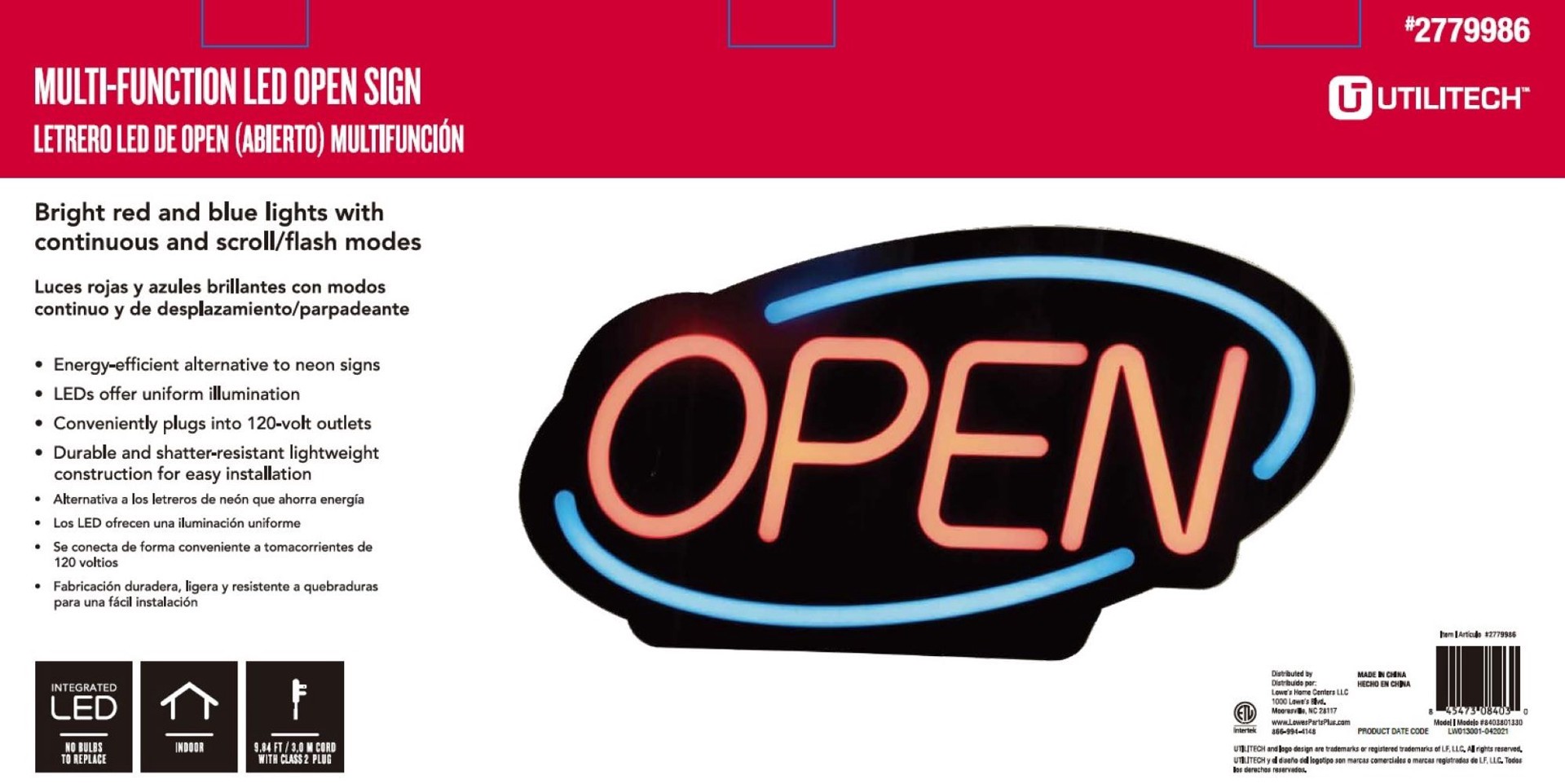 slide 5 of 6, Utilitech 11.61-in Multi-function LED Open Lighted Sign, 1 ct