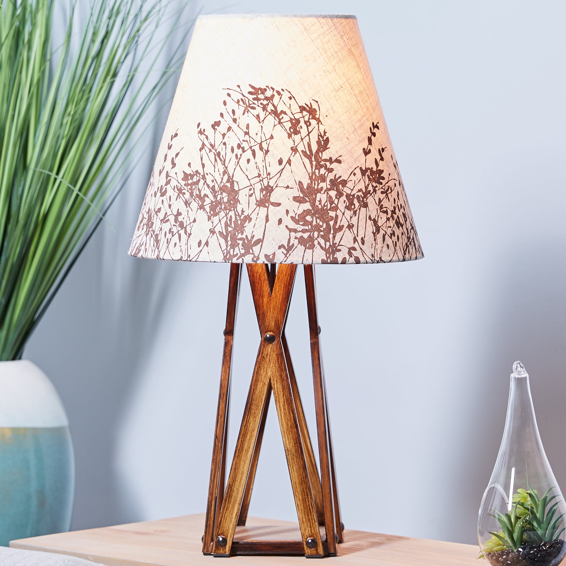 slide 4 of 5, allen + roth 11-in x 13-in Tan Fabric Drum Lamp Shade, 1 ct