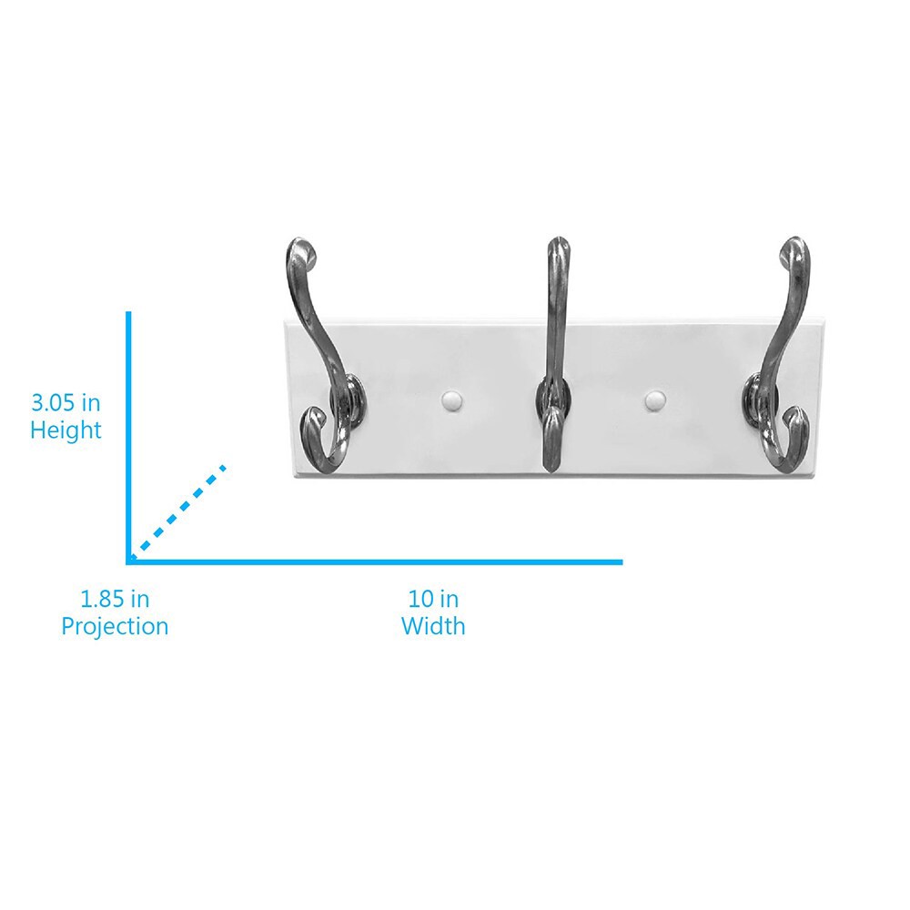 slide 2 of 6, Style Selections 3 -Hook 10.04-in x 3.05-in H White rail and satin hooks Decorative Wall Hook ( 25-lb Capacity), 1 ct