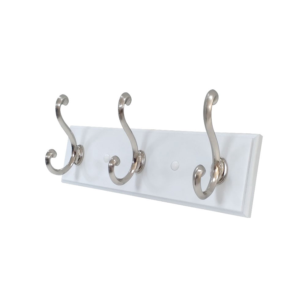 slide 3 of 6, Style Selections 3 -Hook 10.04-in x 3.05-in H White rail and satin hooks Decorative Wall Hook ( 25-lb Capacity), 1 ct