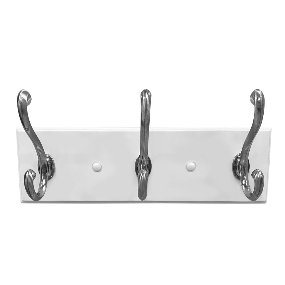 slide 1 of 6, Style Selections 3 -Hook 10.04-in x 3.05-in H White rail and satin hooks Decorative Wall Hook ( 25-lb Capacity), 1 ct
