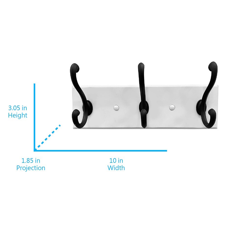 slide 2 of 6, allen + roth 3 -Hook 10.04-in x 3.05-in H White rail and black hooks Decorative Wall Hook ( 25-lb Capacity), 1 ct