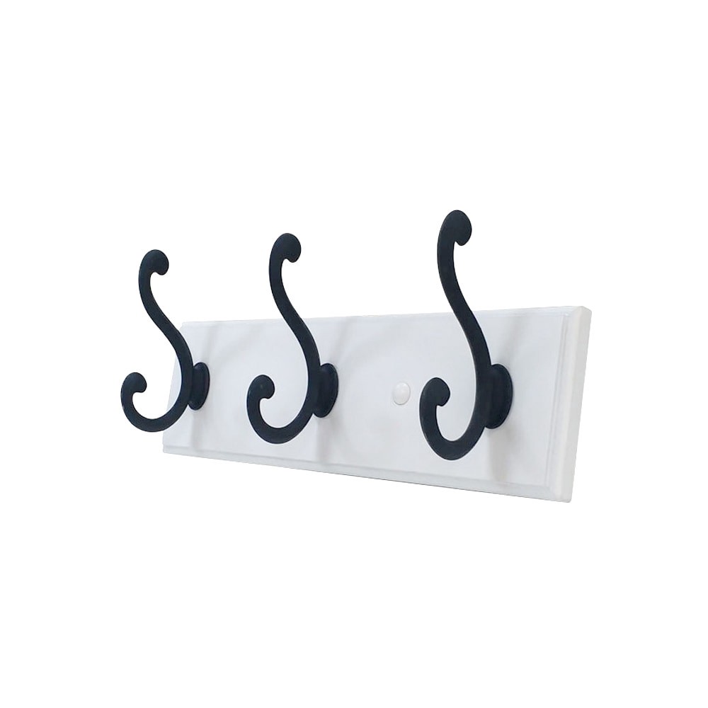 slide 3 of 6, allen + roth 3 -Hook 10.04-in x 3.05-in H White rail and black hooks Decorative Wall Hook ( 25-lb Capacity), 1 ct