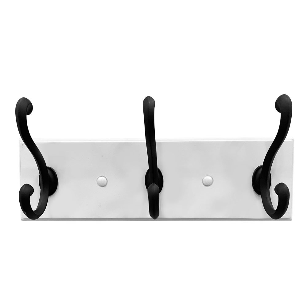 slide 1 of 6, allen + roth 3 -Hook 10.04-in x 3.05-in H White rail and black hooks Decorative Wall Hook ( 25-lb Capacity), 1 ct