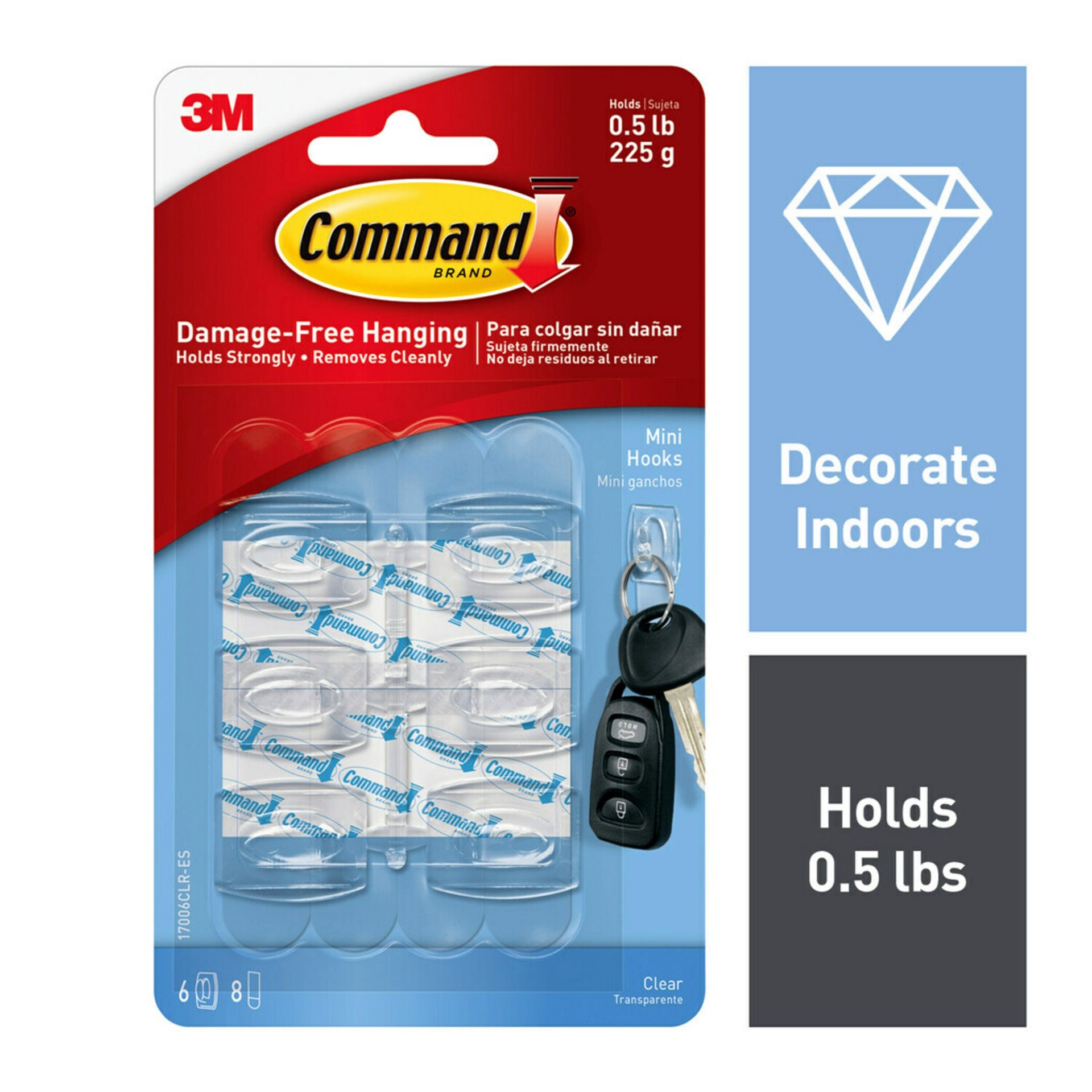 slide 1 of 6, Command Mini 6 -Pack Clear Adhesive Storage/Utility hook 0.5-lb Capacity, 1 ct