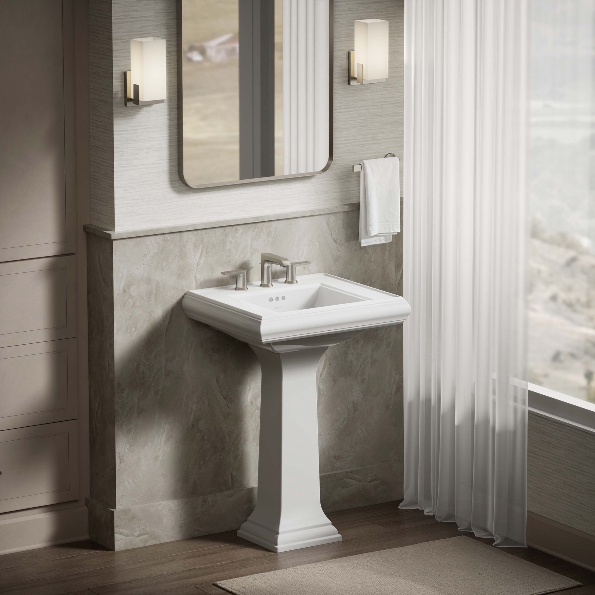 slide 4 of 6, KOHLER Memoirs Fireclay Traditional White Pedestal Sink Base ( 11.06-in x 10.19-in x 27.5-in, 1 ct