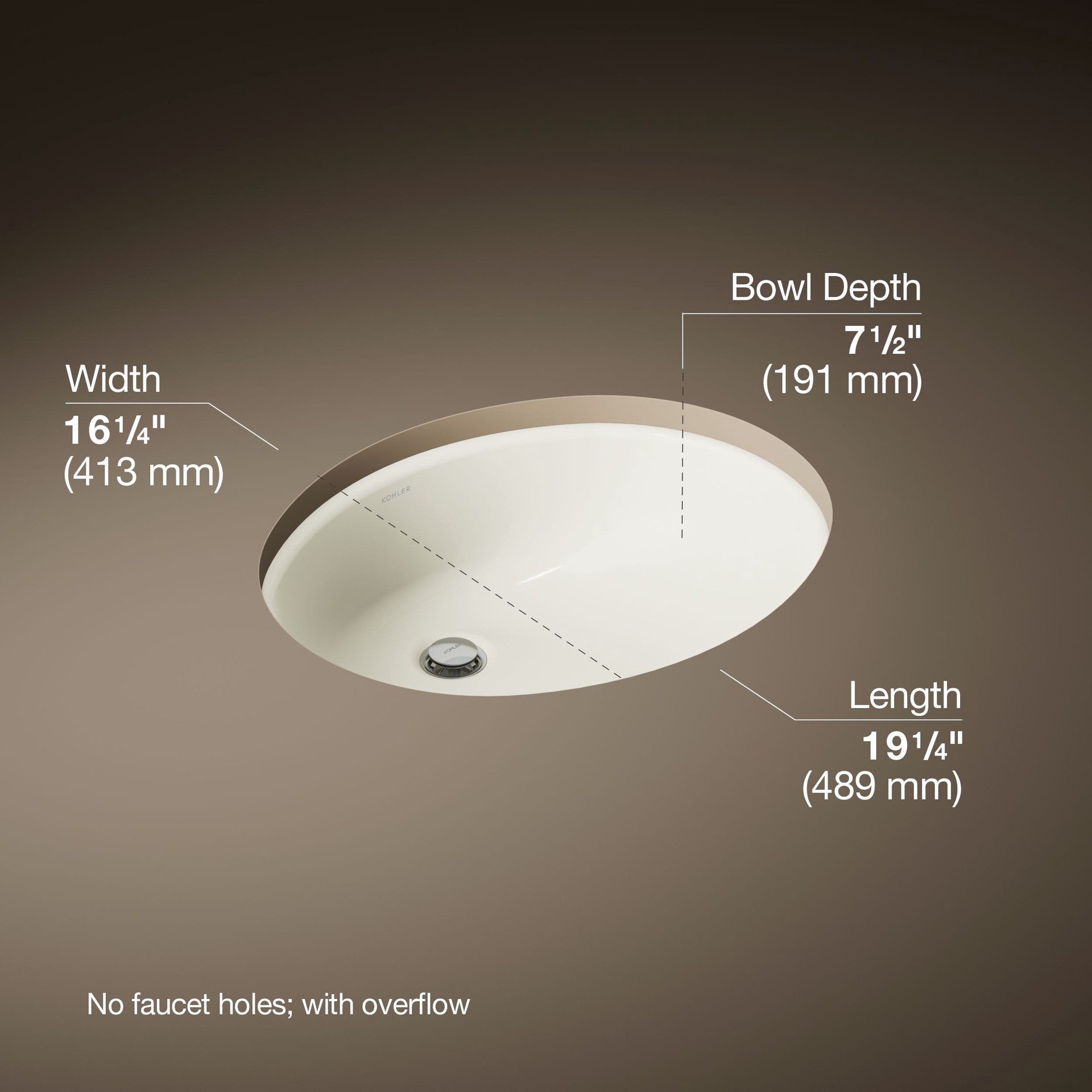 slide 4 of 6, KOHLER Caxton Vitreous China 16.25-in Undermount Oval Transitional Biscuit Bathroom Sink, 1 ct