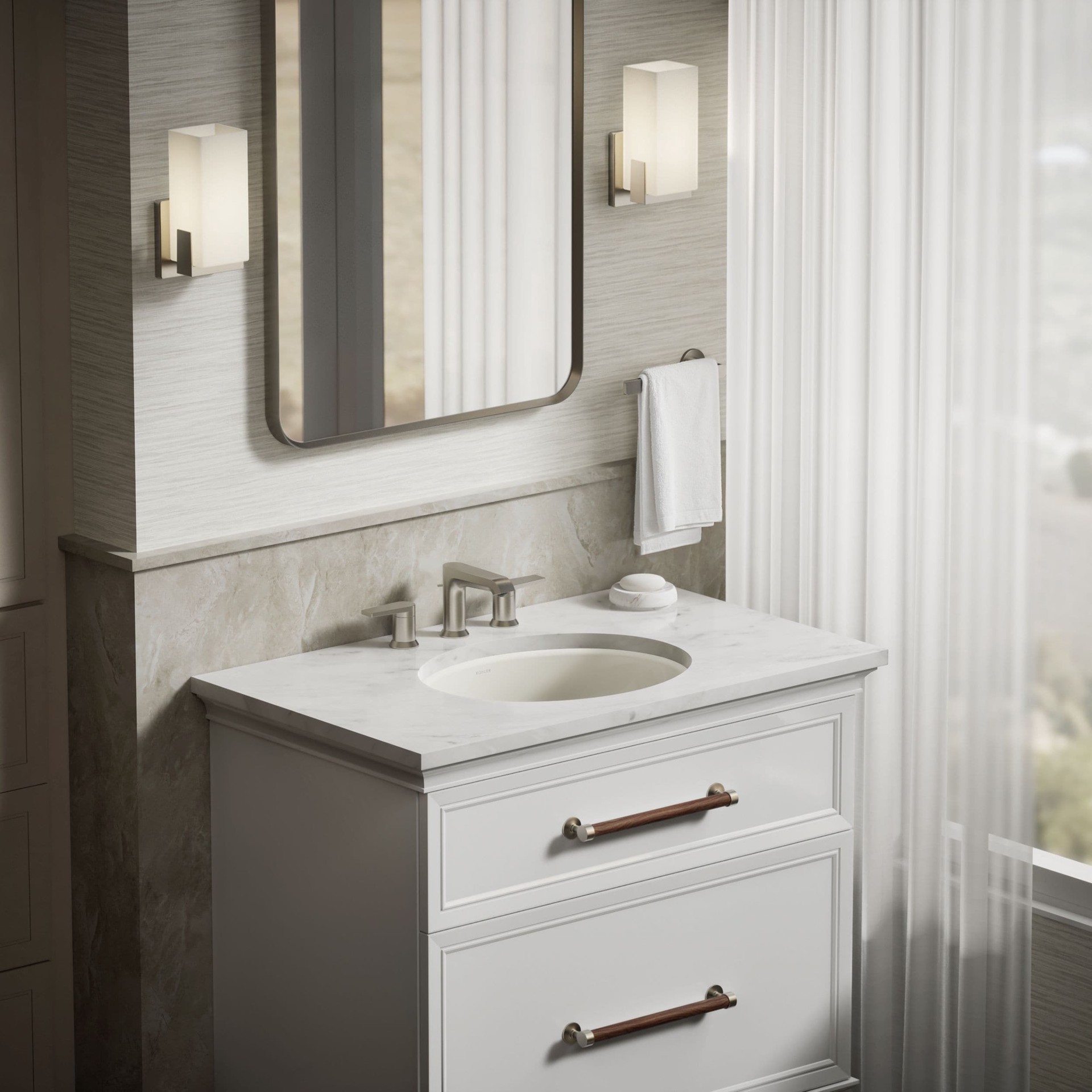 slide 5 of 6, KOHLER Caxton Vitreous China 16.25-in Undermount Oval Transitional Biscuit Bathroom Sink, 1 ct