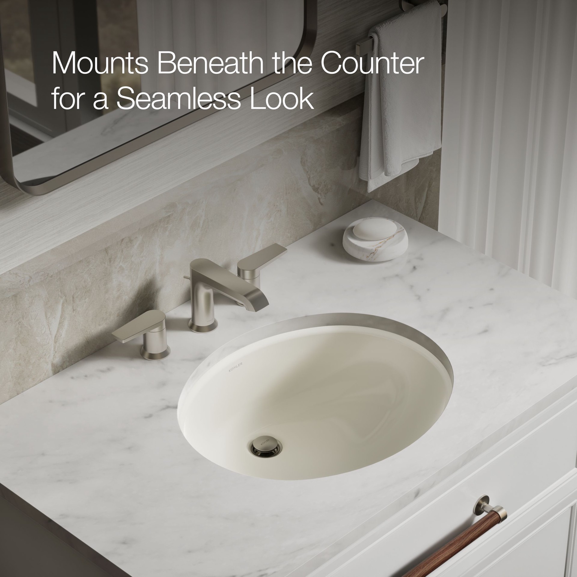 slide 6 of 6, KOHLER Caxton Vitreous China 16.25-in Undermount Oval Transitional Biscuit Bathroom Sink, 1 ct