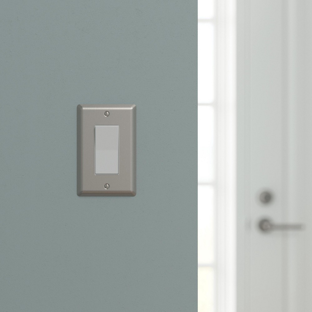 slide 2 of 6, allen + roth Simple Square 1 -Gang Midsize Size Satin Nickel Steel Indoor Decorator Wall Plate, 1 ct