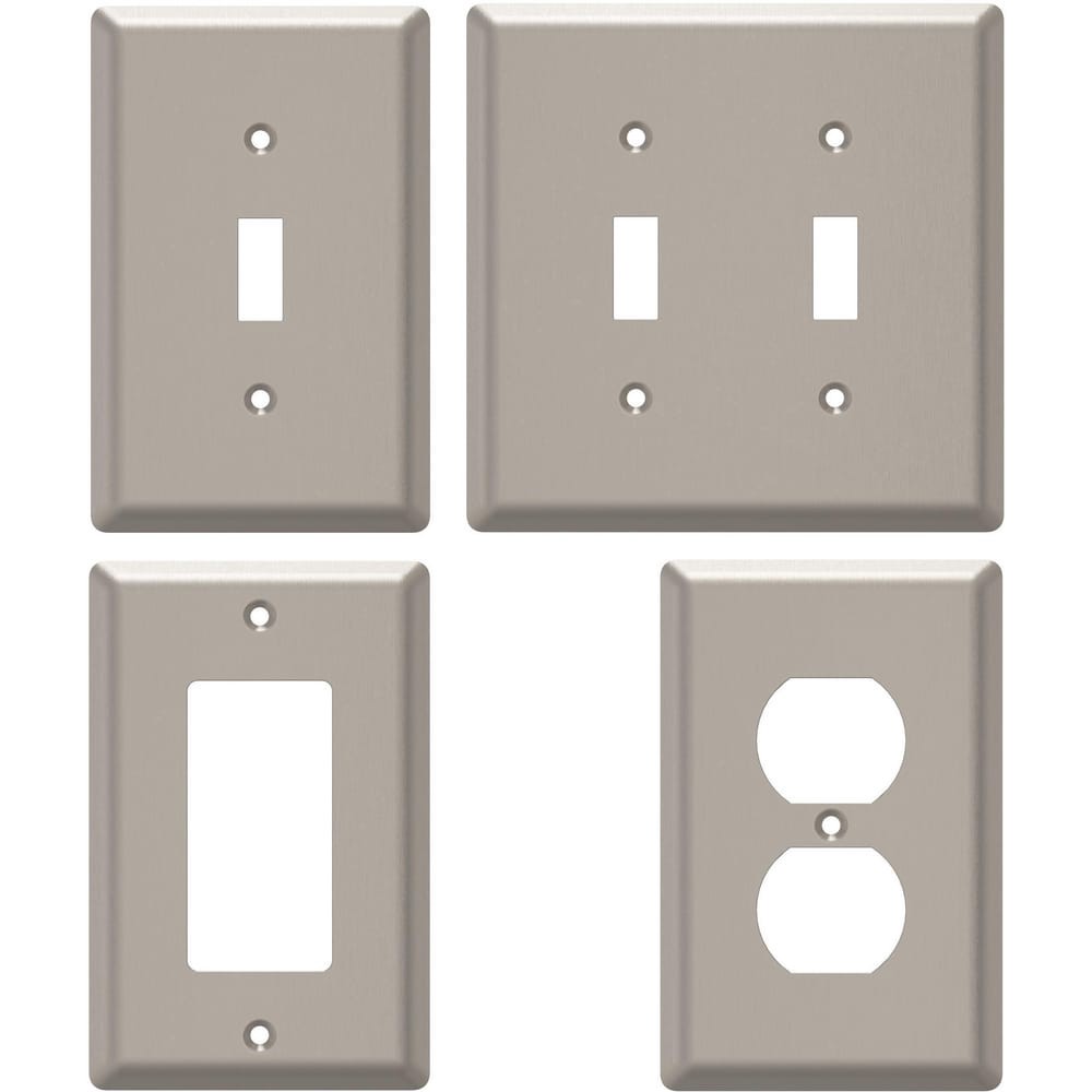 slide 5 of 6, allen + roth Simple Square 1 -Gang Midsize Size Satin Nickel Steel Indoor Decorator Wall Plate, 1 ct