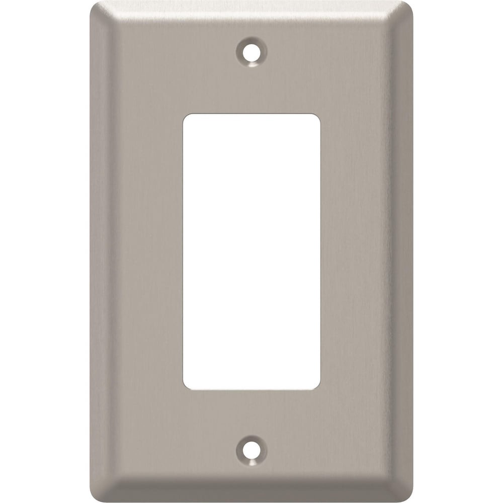 slide 1 of 6, allen + roth Simple Square 1 -Gang Midsize Size Satin Nickel Steel Indoor Decorator Wall Plate, 1 ct