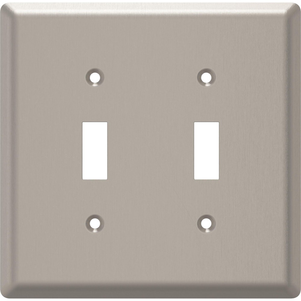 slide 1 of 6, allen + roth Simple Square 2 -Gang Midsize Size Satin Nickel Steel Indoor Toggle Wall Plate, 1 ct