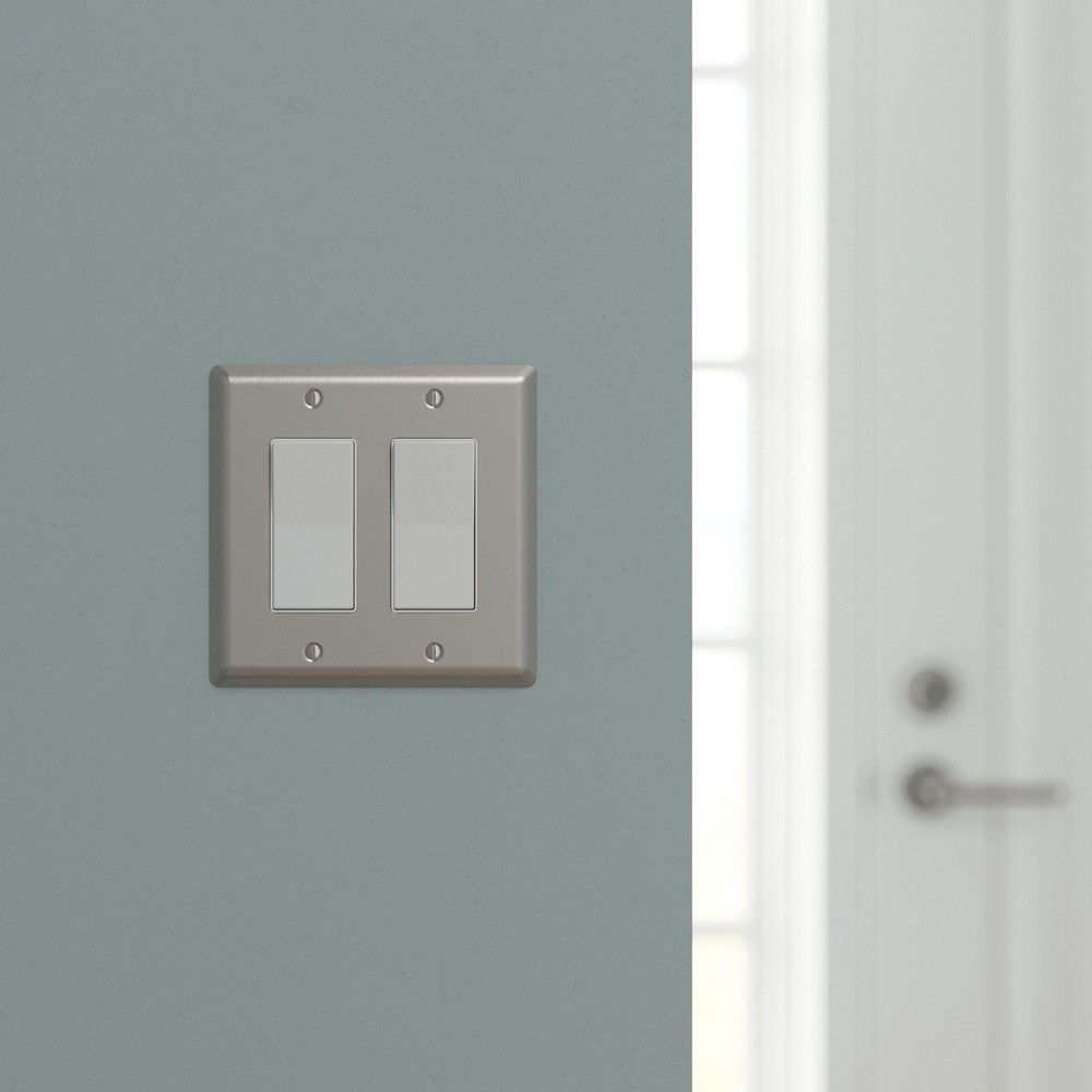 slide 2 of 6, allen + roth Simple Square 2 -Gang Midsize Size Satin Nickel Steel Indoor Decorator Wall Plate, 1 ct