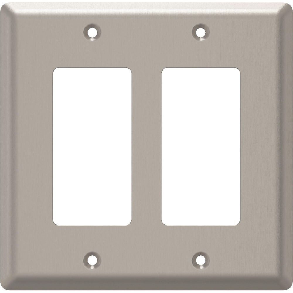 slide 1 of 6, allen + roth Simple Square 2 -Gang Midsize Size Satin Nickel Steel Indoor Decorator Wall Plate, 1 ct