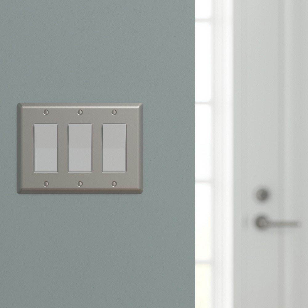 slide 2 of 6, allen + roth Simple Square 3 -Gang Midsize Size Satin Nickel Steel Indoor Decorator Wall Plate, 1 ct