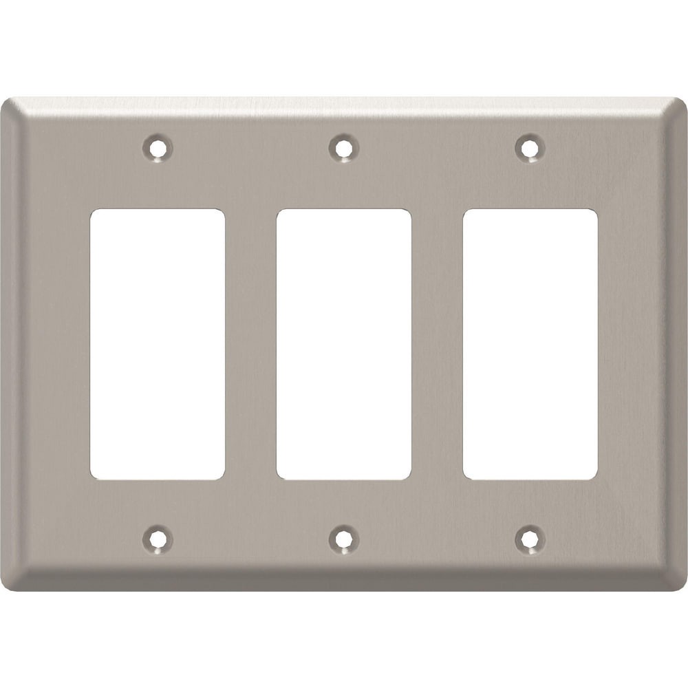 slide 1 of 6, allen + roth Simple Square 3 -Gang Midsize Size Satin Nickel Steel Indoor Decorator Wall Plate, 1 ct