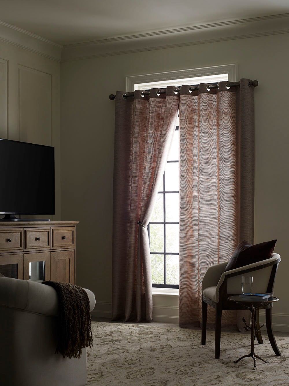 slide 3 of 5, allen + roth 84-in Taupe Room darkening Grommet Single curtain panel, 1 ct