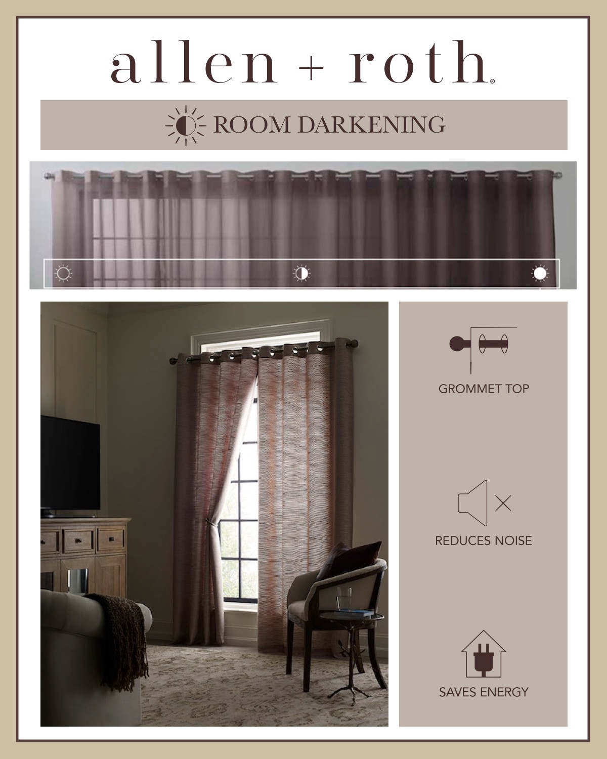 slide 2 of 5, allen + roth 84-in Taupe Room darkening Grommet Single curtain panel, 1 ct