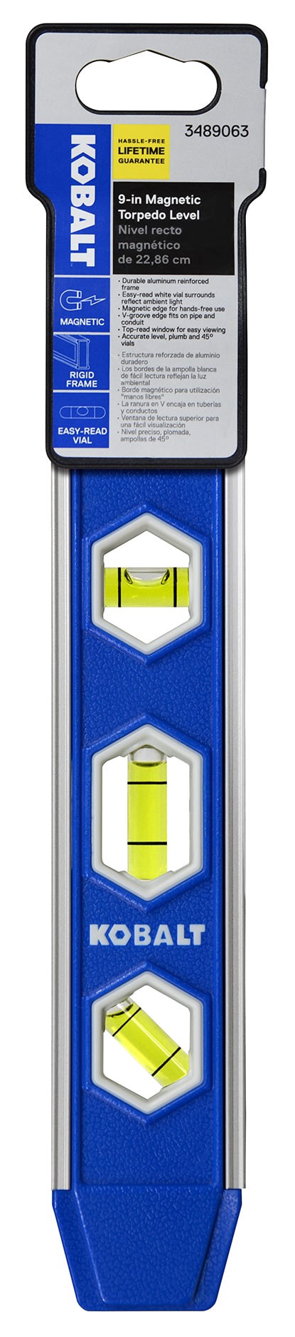 slide 2 of 5, Kobalt Aluminum 9.00-in 3 Vial Magnetic Torpedo level, 1 ct