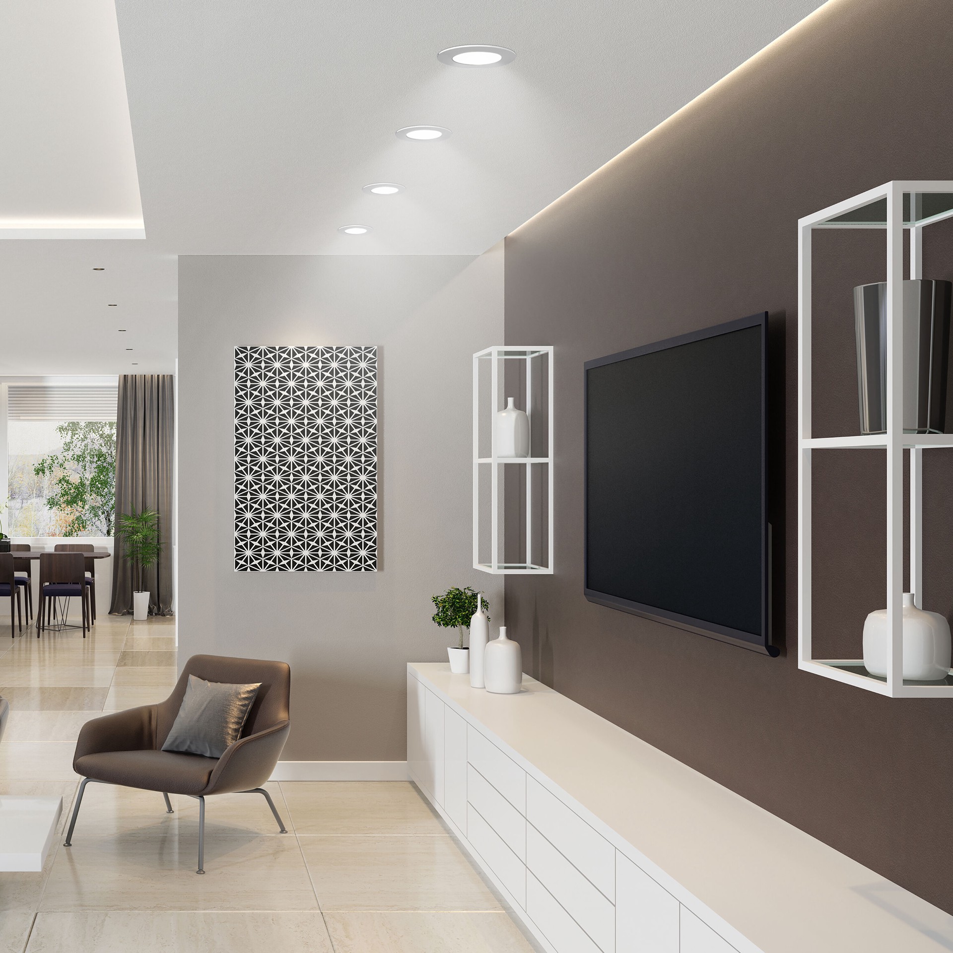 slide 6 of 6, Utilitech Night Glow White 6-in 650 -Lumens Switchable Round Dimmable LED Damp rated Recessed Downlight, 1 ct