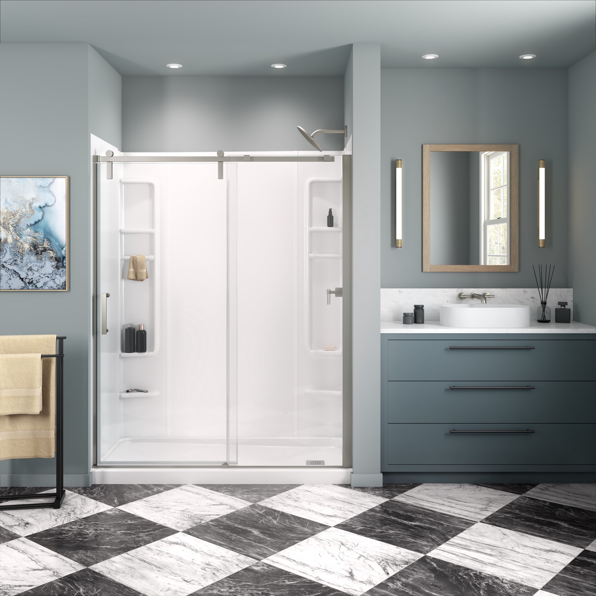 slide 2 of 6, MAAX Pro Steel 30-in W x 60-in L Right White Single Threshold Rectangle Shower Pan Base with 4-in H Threshold, 1 ct