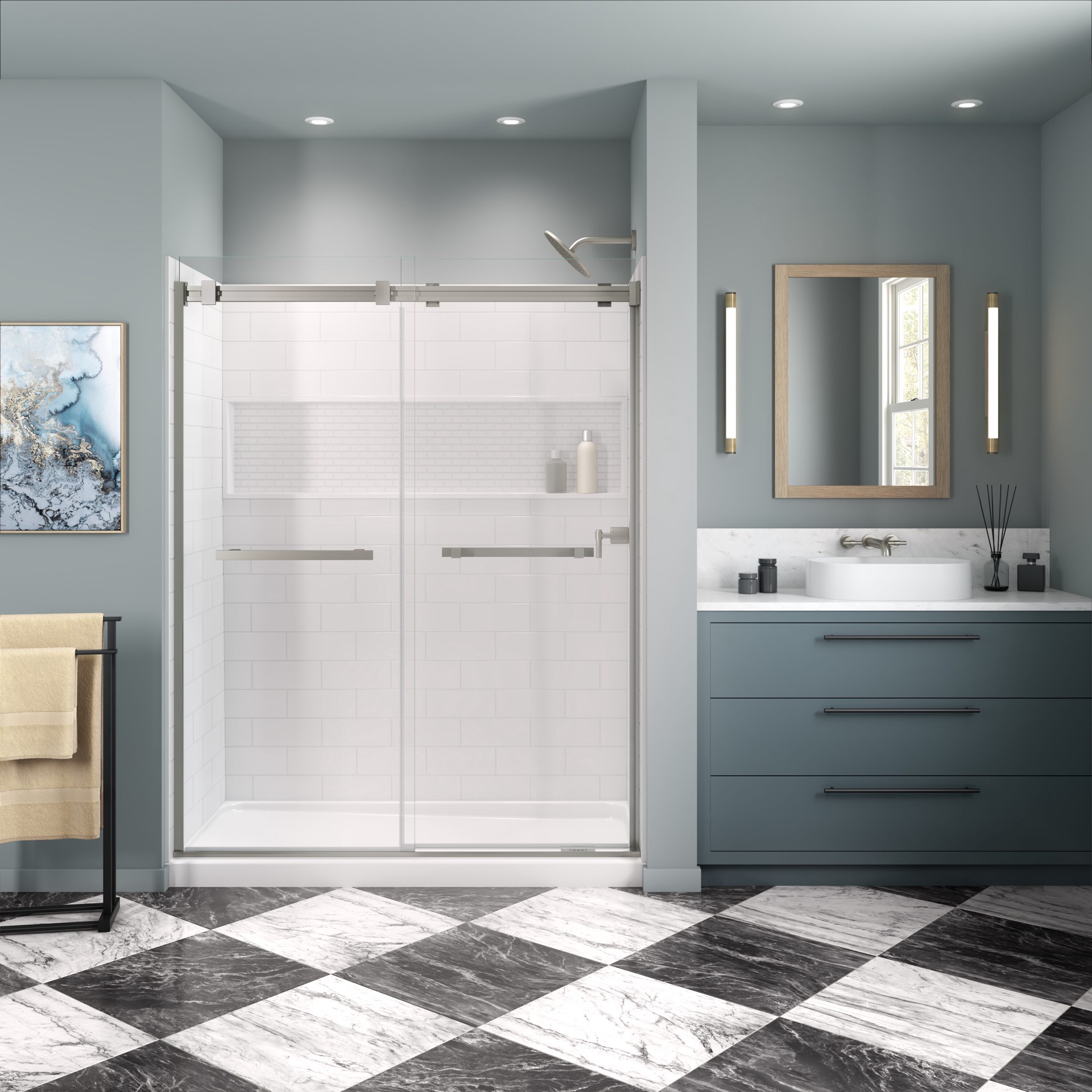 slide 4 of 6, MAAX Pro Steel 30-in W x 60-in L Right White Single Threshold Rectangle Shower Pan Base with 4-in H Threshold, 1 ct