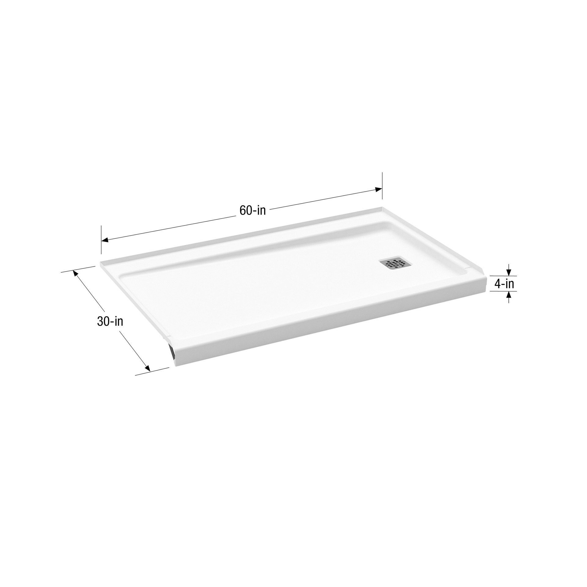 slide 5 of 6, MAAX Pro Steel 30-in W x 60-in L Right White Single Threshold Rectangle Shower Pan Base with 4-in H Threshold, 1 ct