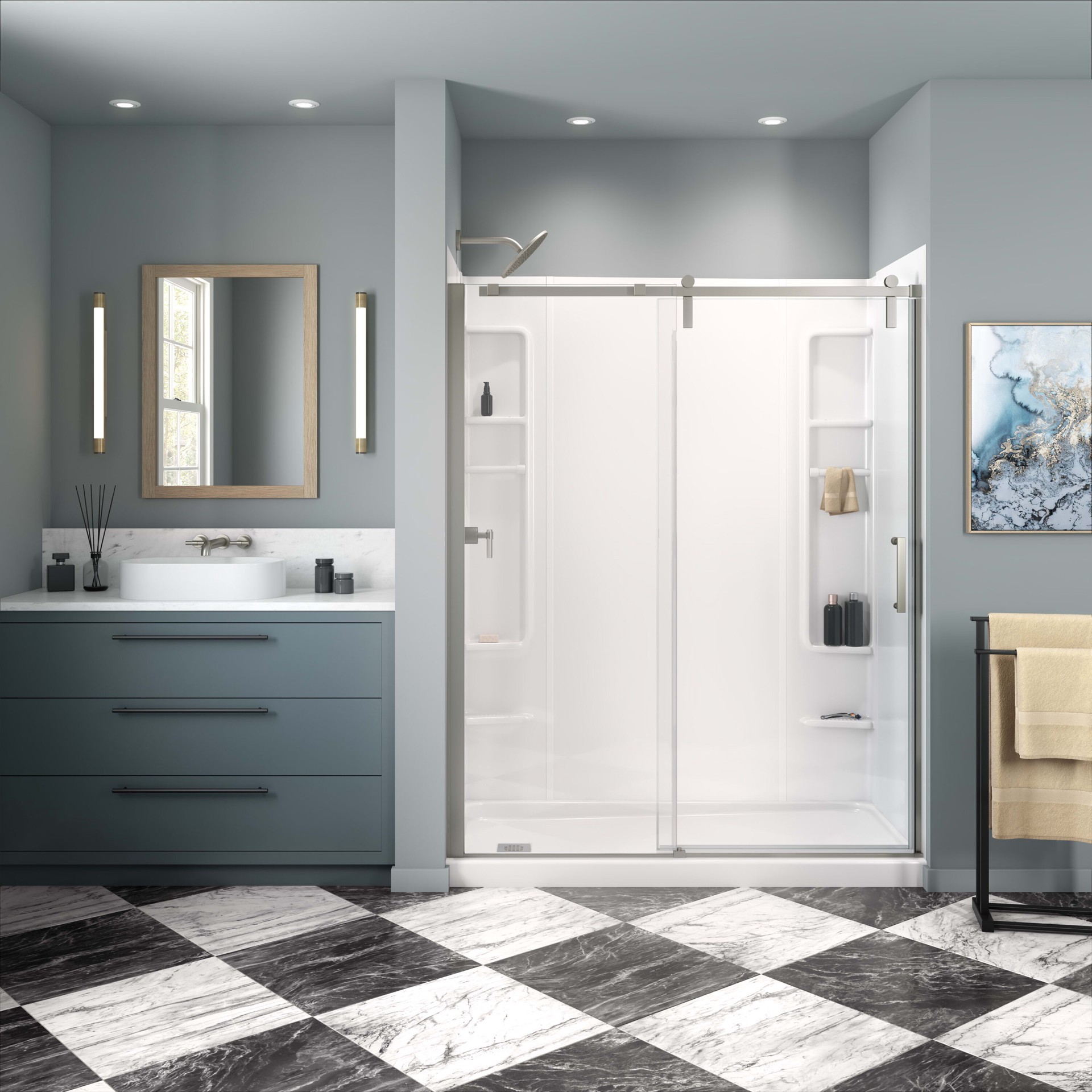 slide 2 of 6, MAAX Pro 32-in W x 60-in L Left White Single Threshold Rectangle Shower Pan Base with 4-in H Threshold, 1 ct