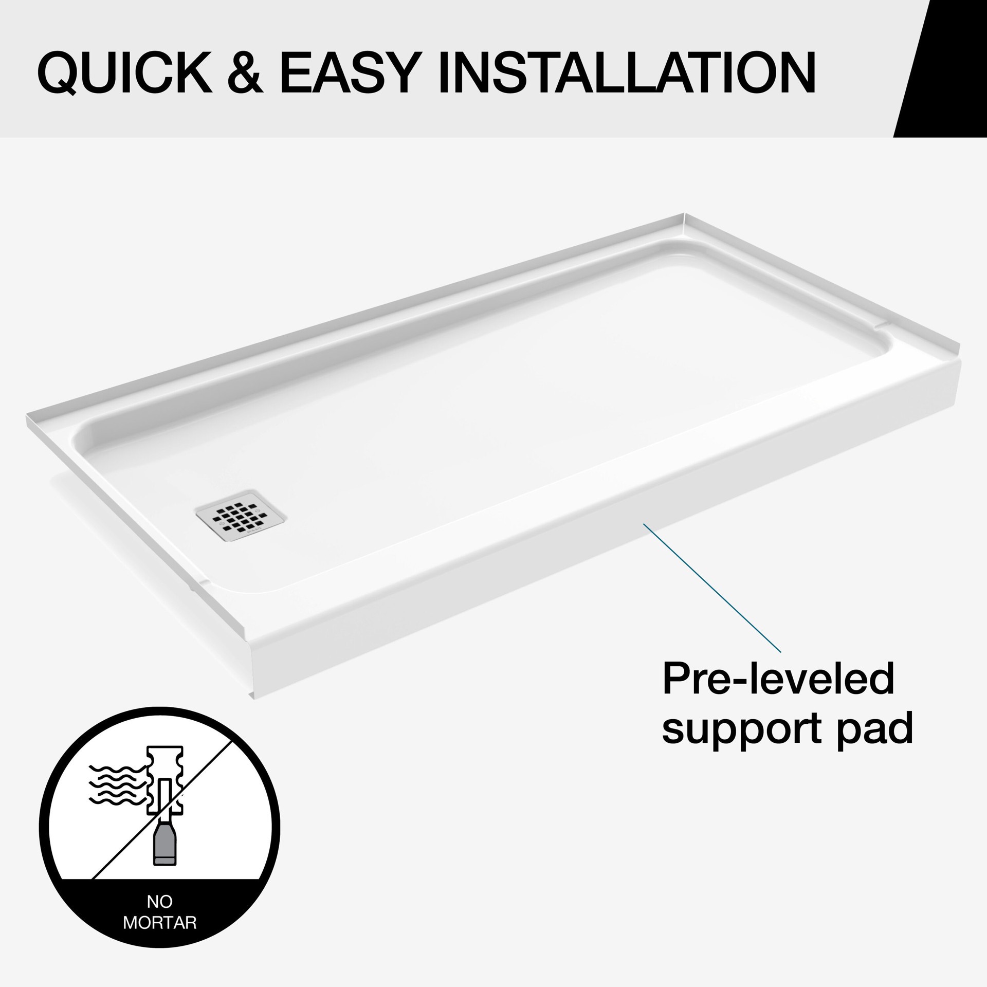 slide 4 of 6, MAAX Pro 32-in W x 60-in L Left White Single Threshold Rectangle Shower Pan Base with 4-in H Threshold, 1 ct