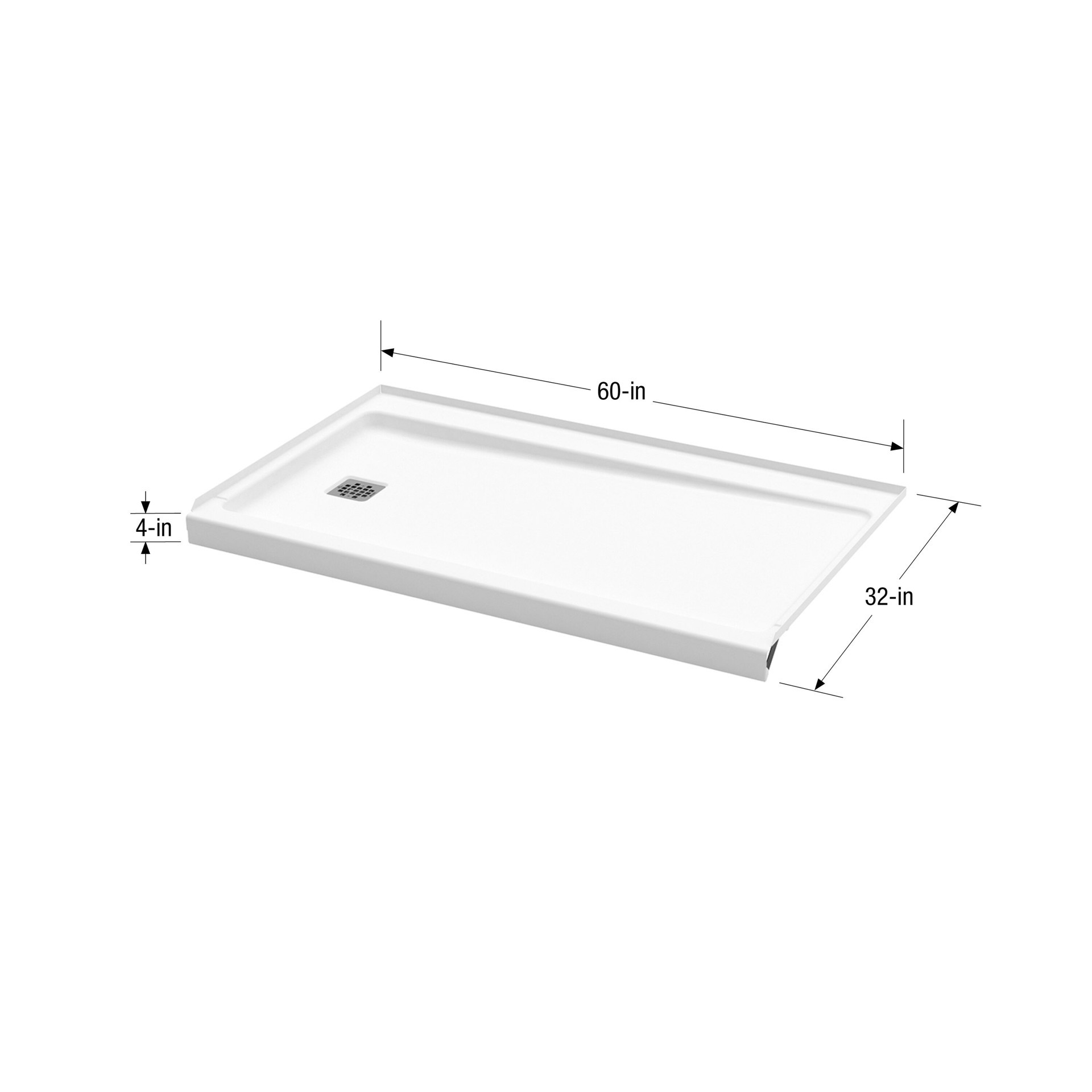 slide 5 of 6, MAAX Pro 32-in W x 60-in L Left White Single Threshold Rectangle Shower Pan Base with 4-in H Threshold, 1 ct