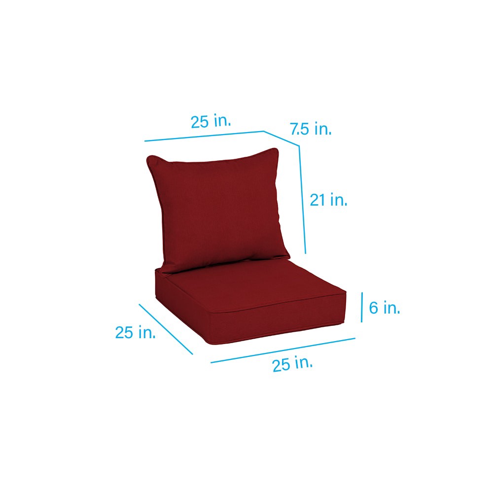 slide 3 of 6, allen + roth 25-in x 25-in 2 -Piece Red Solid Deep seat patio chair cushion, 1 ct