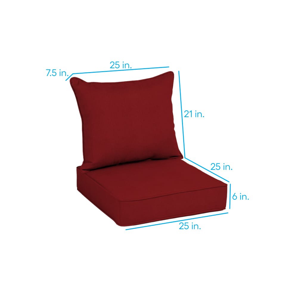 slide 4 of 6, allen + roth 25-in x 25-in 2 -Piece Red Solid Deep seat patio chair cushion, 1 ct